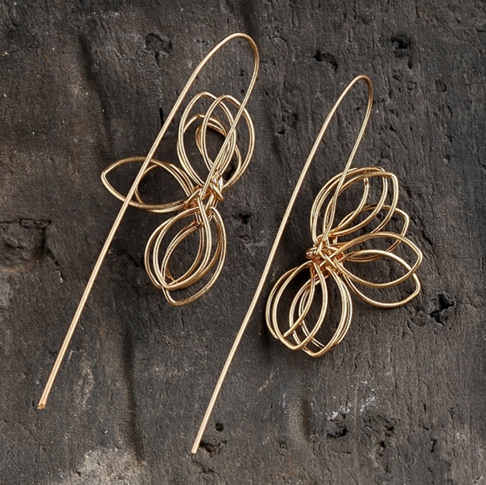 B2G1 Twisted Lotus Wrapped Wire Statement Earrings